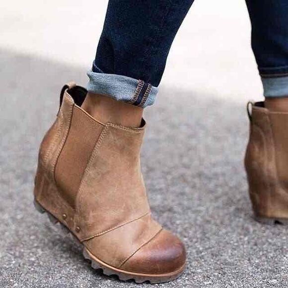 Sorel Shoes - Sorel Lea Joan of Arctic Wedge Chelsea Elk Curry Camel Brown